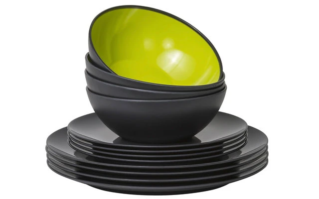 Melamine Set Grey-Line Lime 12 Dlg. 3 Melamine Set Grey-Line Lime 12 Dlg.
