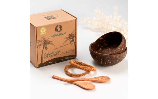 Chinchilla Kokosnootschalen Met Lepel En Houder Set Van 2 4 Chinchilla Kokosnootschalen Met Lepel En Houder Set Van 2 - Afbeelding 2